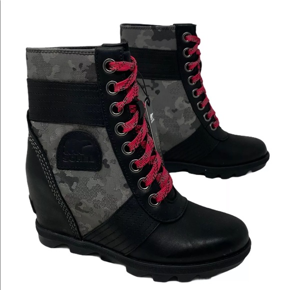 Sorel Shoes - Sorel Lexie Wedge Booties Camo Lace Black Combat